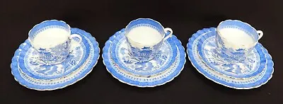 Buy LOT Of 3 Antique Copeland Spode Blue & White Mandrin Willow Cup & Saucer Sets • 48.10£