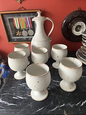 Buy Vintage Studio Stoneware Pottery Decanter And 6 Goblets • 15£
