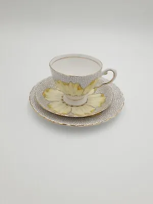 Buy Vintage Tuscan Lotus Flower Teacup Trio, Rare Pattern, Yellow (2) • 24.95£