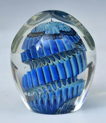 Buy Tim Lazer Art Glass Blue Paperweight, Signed And Dated 2002, AMAZING! • 169.55£