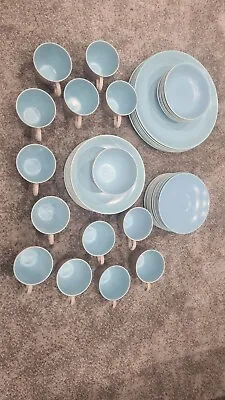 Buy Poole Pottery Cameo Part Tea/Dinner Set 53 Pieces Blue & Grey Two Tone • 69.99£