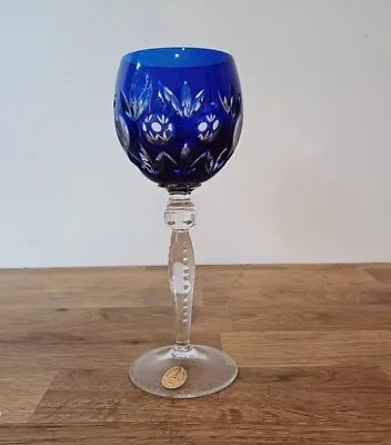 Buy Anna Hutte Cobalt Blue Cut To Clear Lead Crystal 24% Wine Glass Bohemian • 34.99£