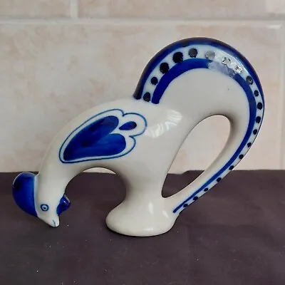 Buy Vintage Gzhel Ceramic Pecking Rooster Hen Cockerel Figurine Ornament USSR Decor • 20£