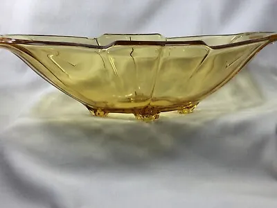 Buy Vintage Amber Glass Art Deco Chevron Bowl Oval Shaped Serving Dish Fruit Etc. • 8£