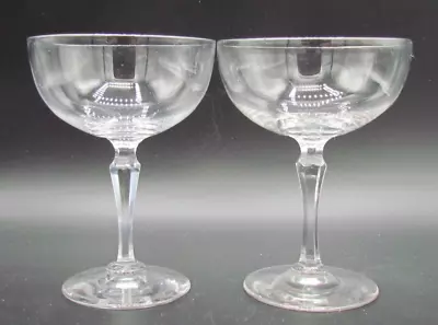 Buy English Victorian Pair Of Champagne Glasses / Saucers Cut Faceted Stems (10680) • 23.50£