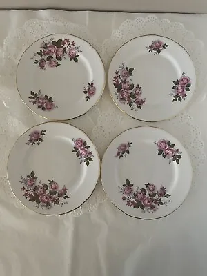 Buy 4 Queen Anne Pink Rose Pattern Bone China Side/ Dessert Plates Gold Trim 6.25” • 17.99£