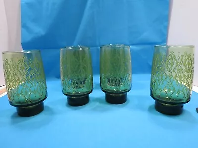 Buy MID CENTURY MODERN ETCHED  Avocado Green Footed 5.5” Tumblers 12oz. SET 6 • 12.77£