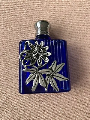Buy Vintage Silver Scenes Cobalt Blue Glass Perfume Bottle • 18£
