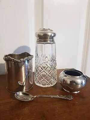 Buy Antique Victorian Silver Plate Cut Glass Sugar Shaker Mustard Pots Condiment • 10.95£