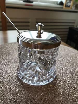 Buy Vintage Mappin Webb Cut Glass And Hallmarked Silver Preserve /Jam Jar And Spoon • 75£