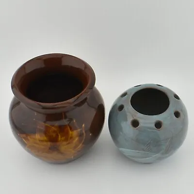 Buy 2 Vintage Dunster Studio Pottery Vase MP FH Fishley Holland Bud Pot Posy Frog • 9.99£