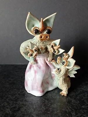 Buy (713) RARE Vintage Yare Designs Pottery Dragon Mother # Pink Skirt # Twin Babies • 102£