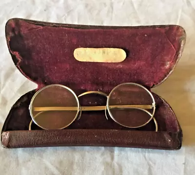 Buy 1940s ? Vintage Round Wire Rimmed Glasses Spectacles In  Lined Case • 32.50£