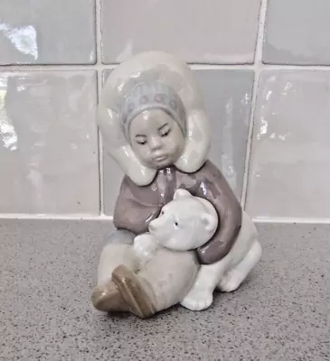 Buy Lladro Figure Eskimo Child Hugging Polar Bear Cub -Model 1195 • 25£
