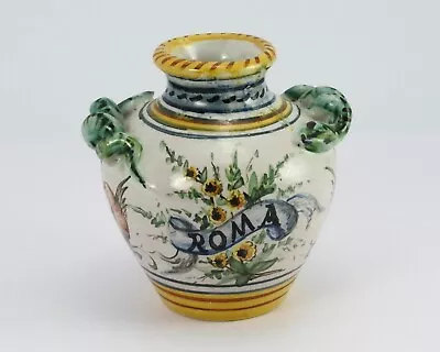 Buy Antique Italian Maiolica Pottery Small Vase  Roma  With Snake Handles • 6.99£