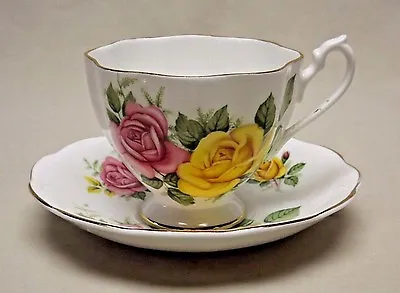 Buy Queen Anne Fine Bone China England Yellow And Pink Roses Tea Cup And Saucer • 30.41£