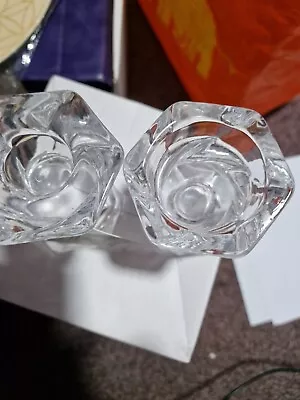 Buy Pair Of Heavy Dual Ended Glass Candle Holders Hold Dinner Candle Or T Lights... • 12£