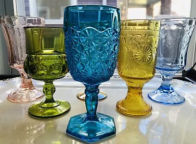 Buy Boho Wedding Indiana Water Wine Goblet Rainbow Color Curated Glass Set Of 6 • 60.90£