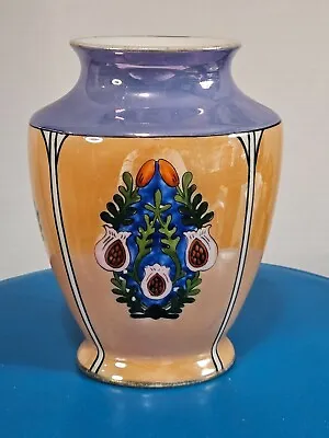 Buy Vintage Noritake Japan Porcelain Vase Blue Orange With Plants Painted On Sides • 8.39£