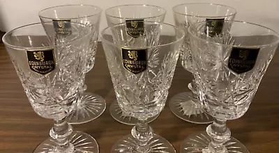 Buy NOS 6 Piece Star Of Edinburgh Crystal Marked Wine Glasses 5’’ W/Box (2) • 75.89£