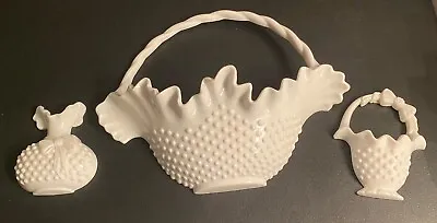 Buy Burwood 1984-3 Scalloped Hobnail Wall Pocket Vase Faux Milk Glass Bowls Decor • 7.63£