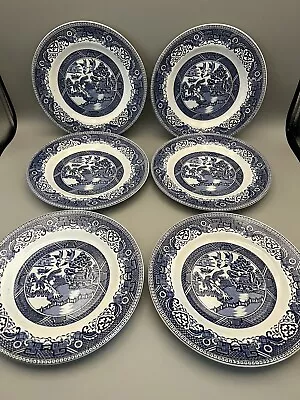 Buy Vintage Washington Old Willow 7” Plates - Blue & White Set Of 6 Made In England • 23.67£