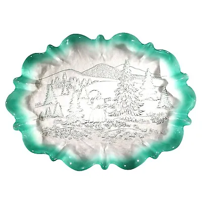 Buy Mikasa Glass Tray Platter Christmas Carol Oval Frosted Green Serving Dish Plate • 10.41£