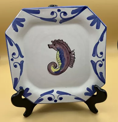 Buy Vietri Italy Octagonal Wall Display Plate Seahorse Design Blue Trim - Mint! • 14.65£