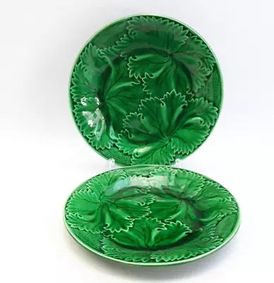 Buy 2x Antique Regal & Sanejouand Greenware Majolica Plates - C1860 Iridescent Leaf • 60£