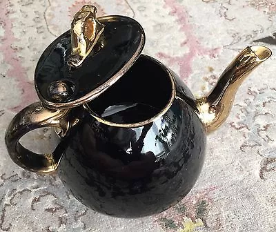Buy Beautiful & Unusual Antique English Victorian Gold Gilded Black Pottery Teapot • 250£