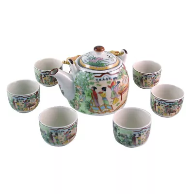 Buy Chinese Tea Set - White Ceramic Palace Garden Pattern - 6 Small Cups - Gift Box • 27.50£