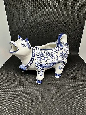 Buy Coimbra Cow Creamer, Hand Painted Portuguese, Blue And White Pottery • 19.99£