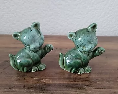Buy Pair Of Small Pottery Blue Green Glaze Waving Cats Very Cute. Poole Style • 10£