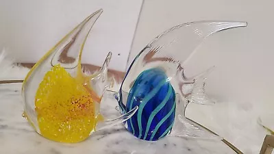 Buy 2 Large Multicolor Angel Fish Swirl Handblown Studio Glass Paperweights Decor  • 28.42£