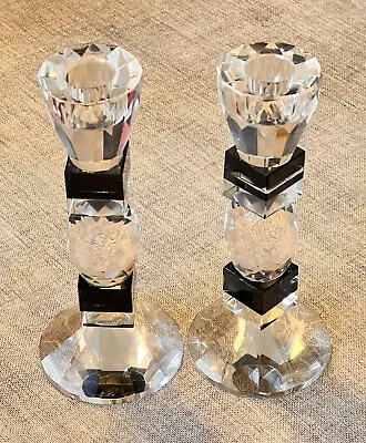 Buy 2x Crystal Candle Stick Holders Black Glass Ornament Home Wedding Table Decor • 7.99£