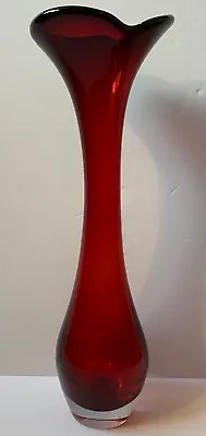 Buy Vintage Tall Heavy Red Glass Vase Murano Cased Ruby Red Mid Century • 40£