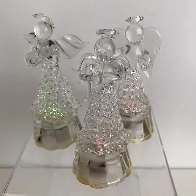 Buy Christmas Decorations 3 Christmas Angels Glass Light Up Colour Changing Kleeneze • 14.99£