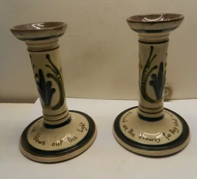 Buy ALLER VALE Pottery Torquay  PAIR Of N1 Candle Sticks Mottos 13 Cm • 22£