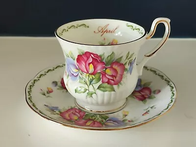 Buy Vintage Queen's Flower Of The Month  April  Sweet Pea Tea Cup & Saucer -VGC • 13.99£