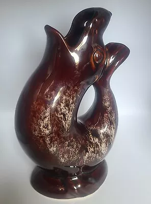 Buy Kernewek Pottery Cornwall Treacle Brown Seal/Fish Gluggle Glug Jug Vase  • 21.95£