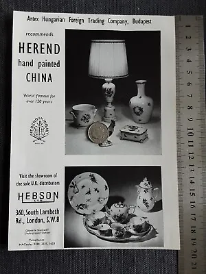 Buy Advert Print Herend China Hungary Hebson Ltd Industry 1963 • 4.99£