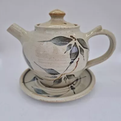 Buy Argyll Pottery Studio Teapot With Saucer Handmade Leaf Design Natural Tones • 20£