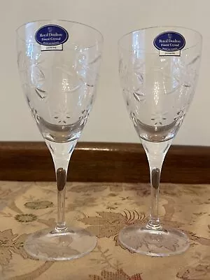 Buy 2 X Royal Doulton Crystal JASMINE Large 8 1/4  Wine Glasses ~ Signed With Boxed • 10£