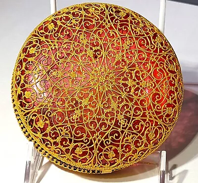 Buy Antique Gilt Bronze Filigree Bohemian Moser Cranberry Art Glass Dresser Box • 81.52£