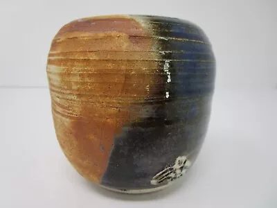 Buy Unique Handmade Studio Art Pottery 3.5  Vase Partial Blue Drip Glaze & Unglazed • 14.39£