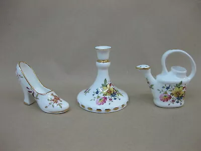 Buy Vintage Hammersley Bone China Miniature Shoe, Watering Can & Candleholder Floral • 13.99£