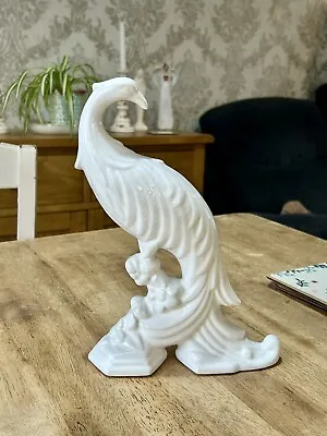 Buy Vintage White Pereiras Pottery Peacock Made In Portugal 26cm Tall 18cm Wide • 14£
