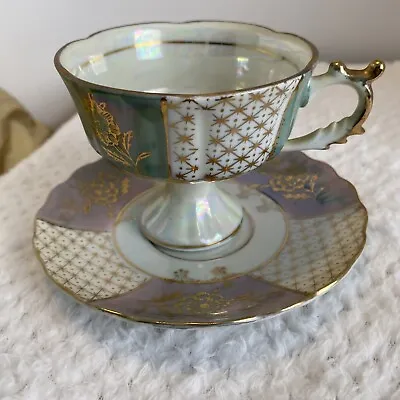 Buy Royal Crown IRIDESCENT CUP AND SAUCER #44/356 Gold Lavender Green Vintage • 17.04£