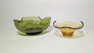 Buy Vintage MCM Anchor Hocking Glass Bowls Set Of 2 Chip And Dip Green And Yellow • 24.02£