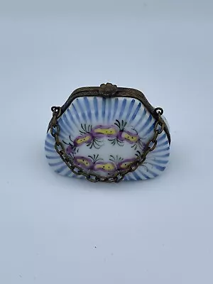Buy Floral Purse Limoges France Porcelain Trinket Box ~ Peint Main VTG • 69.80£